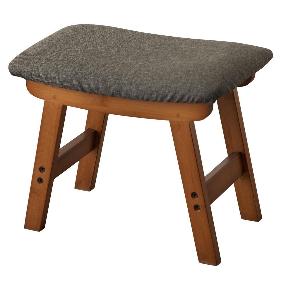 Foot Stool,Ottoman,Bamboo Small Sofa Foot Rest Under Desk,Extra Seating for Living Room, Bedroom and Kitchen(Brown Stool Legs - Beige Surface)