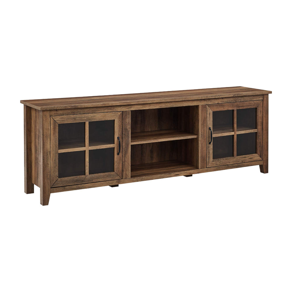 Walker Edison Portsmouth Classic 2 Glass Door TV Stand for TVs up to 80 Inches, 70 Inch, Dark Walnut
