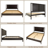 Bme Vivian 14 Inch Deluxe Bed Frame with Headboard, Rustic & Scandinavian Style with Solid Acacia Wood, No Box Spring Needed, 12 Strong Wood Slat Support, Easy Assembly, King, Rustic Golden Brown