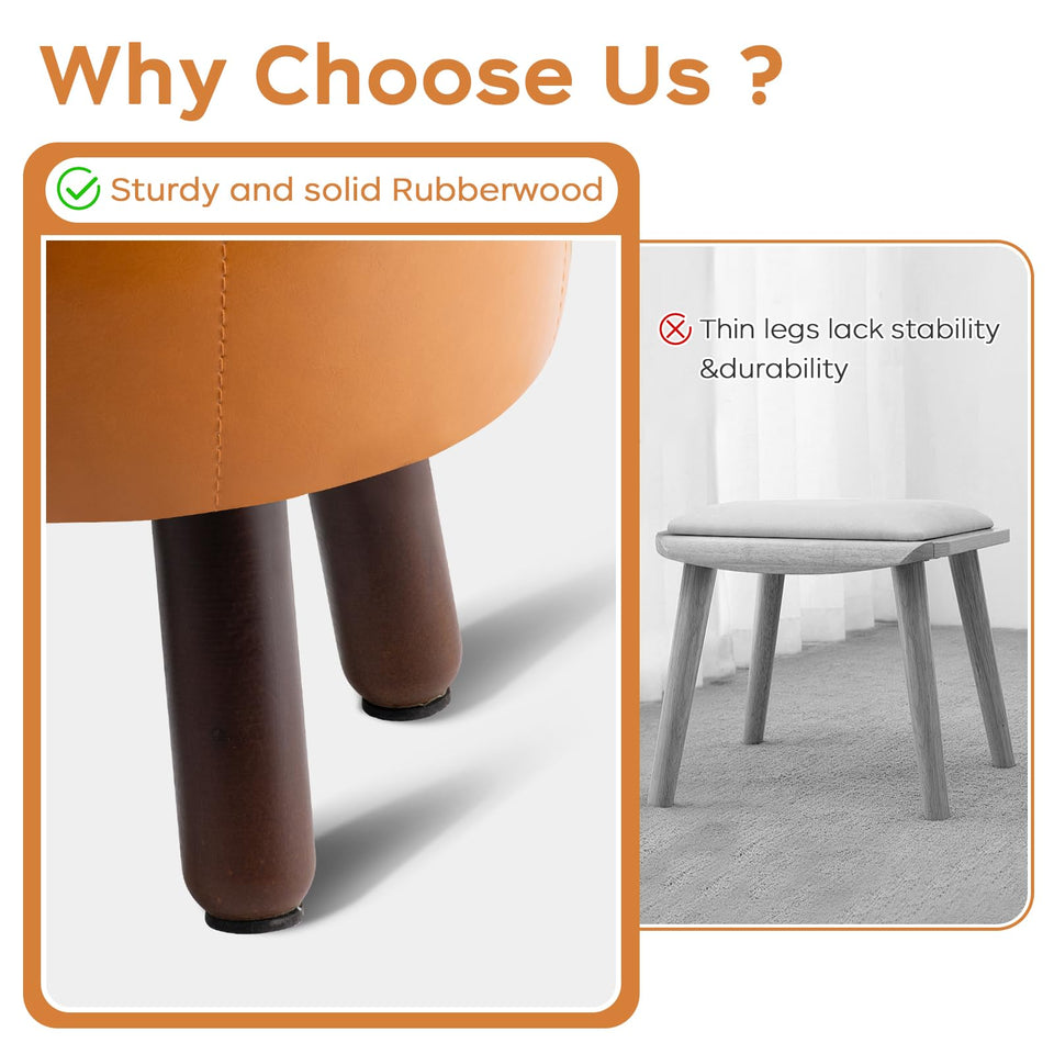 oakvivo 13in Small Foot Stool Ottoman, Round Faux Leather Foot Rest for Couch, Under Desk Pouf Footstool Footrest with Non-Skid Rubber Legs for Ling Room, Bedroom, 13''L x 13''W x 10.2''H, Green