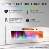 AMERLIFE Fireplace TV Stand with 36" Fireplace, 70" Modern High Gloss Fireplace Entertainment Center LED Lights, 2 Tier TV Console Cabinet for TVs Up to 80", Obsidian Black