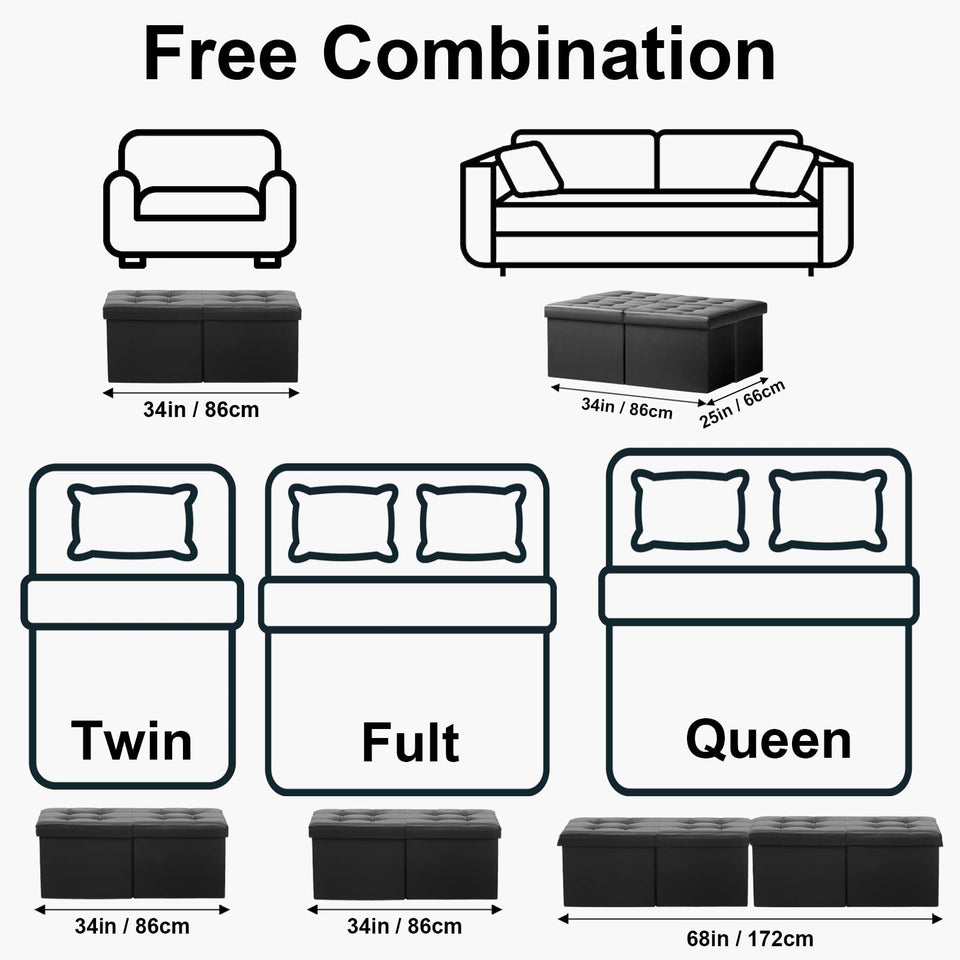 AmasSmile Footrest Ottoman Bench with Storage,34Inch Black Leather Footstool, Coffee Table, Padded Seat, Storage Chest,Blanket Store with Flipping Lid for Livingroom and Bedroom