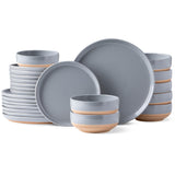 AmorArc Ceramic Dinnerware Sets for 8, 24 Pieces Handpainted Plates and Bowls Set with Rustic Terracotta Underside, Scratch Resistant Stoneware Dishes Set, Dishwasher & Microwave Safe, Light Beige