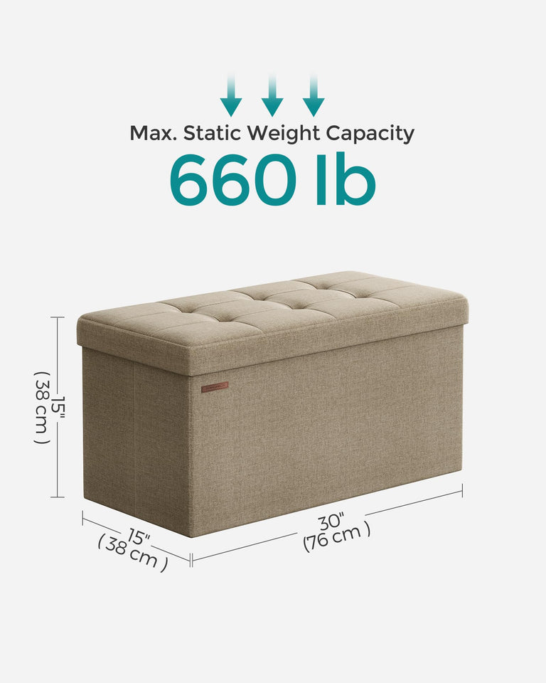 SONGMICS MAZIE Collection - 43 Inches Folding Storage Ottoman Bench, Ottoman Foot Rest, End of Bed Bench, Storage Chest, Load 660 lb, for Living Room, Bedroom, Entryway, Dark Gray ULSF77K