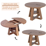 43.3in-59in Extendable Round Dining Table for 4-8,Modern Kitchen Oval Dining Table with Removable Leaves Space Saving,Wood Base with Storage Shelf for Kitchen Living Room (Walnut)