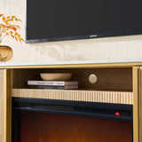 OKD Luxury 70" Fluted TV Stand, Modern Chic Entertainment Center for TVs Up to 80 inches, TV Console with Faux Marble Top, Curved Profile Design, Media Console for Living Room, Natural Oak