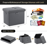 DocSafe Storage Ottoman with Lock,Fireproof Folding Ottoman Foot Rest Stool Storage Chest with Storage Safe for Important Documents,Waterproof 17 Inches Short Ottoman Foot Stool with Handles,Black