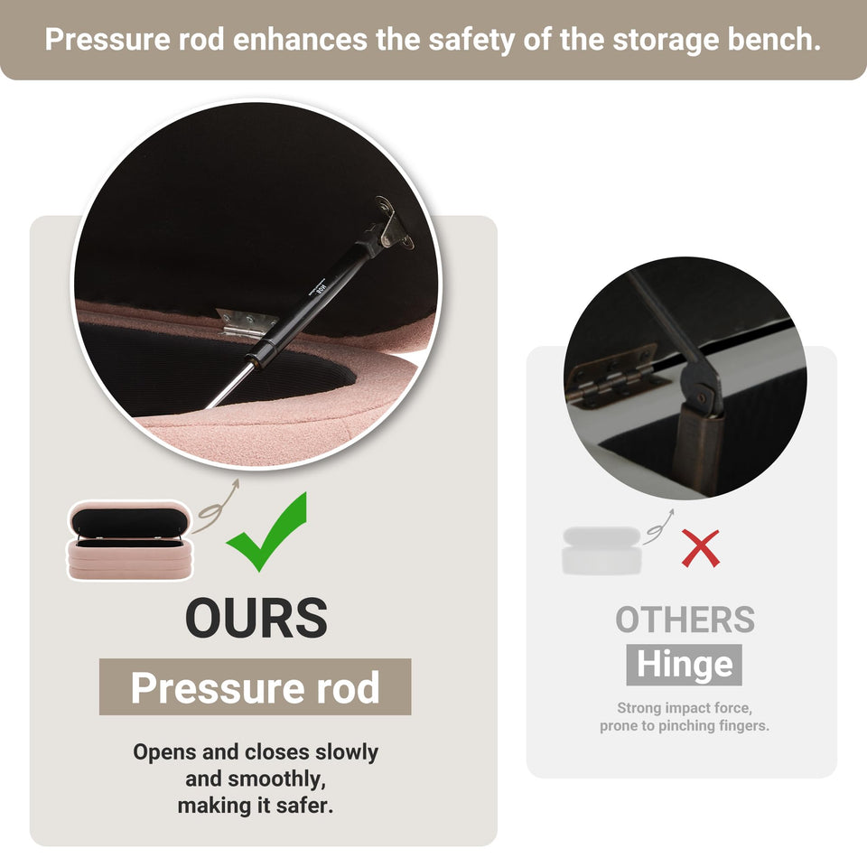 Busaurus Storage Ottoman Bench 49.2 Inch Upholstered Fabric Storage Bench for Bedroom End of Bed Aesthetic Large Oval Ottoman for Living Room Entryway (Ivory)