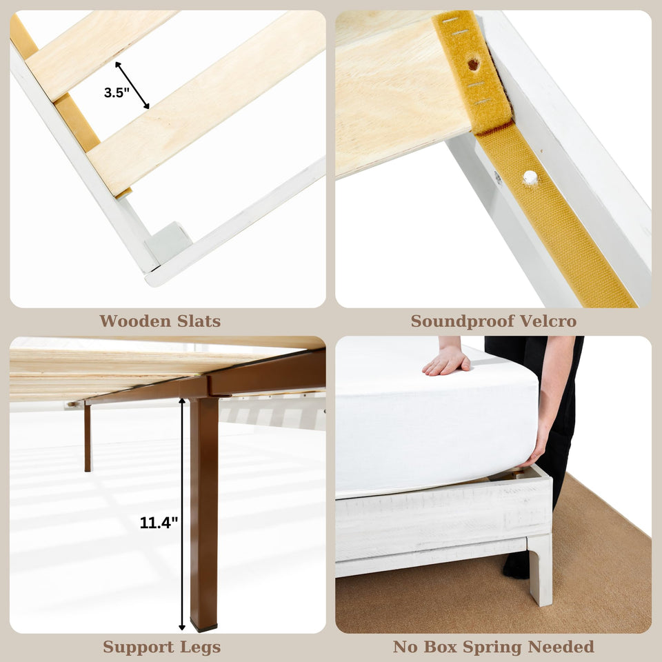 Bme Vivian 14 Inch Deluxe Bed Frame with Headboard, Rustic & Scandinavian Style with Solid Acacia Wood, No Box Spring Needed, 12 Strong Wood Slat Support, Easy Assembly, King, Rustic Golden Brown