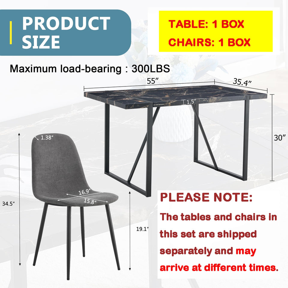 MUUOKY Dining Table Set for 4, Modern 55'' Wood Dinette Table Set for 4 with Fabric Dining Chairs,Table and Chairs Set of 4,Ideal for Kitchen Dining Room