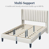 Yaheetech King Bed Frame Upholstered Platform Bed with Fabric Headboard, Wing Edge Design/Non-Slip and Noise-Free/Wooden Slats Support/No Box Spring Needed/Easy Assembly, Ivory King Bed