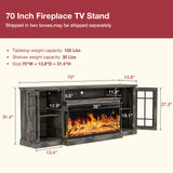 oneinmil 36 Inch 3-Sided Glass Fireplace TV Stand for TVs up to 80", Rustic Media Entertainment Center Console Table with Glass Door Closed Storage, Set of TV Table, White