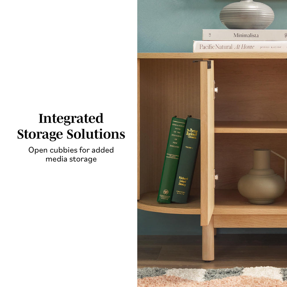 Walker Edison Chloe Curved Reeded TV Stand, Sliding Doors, 65 Inch, 60 inch, Mocha