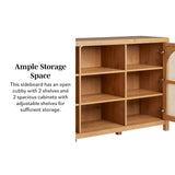 Walker Edison Sasha 4-Door Reeded Sideboard Buffet with Cord Management, 70 Inch, Coastal Oak