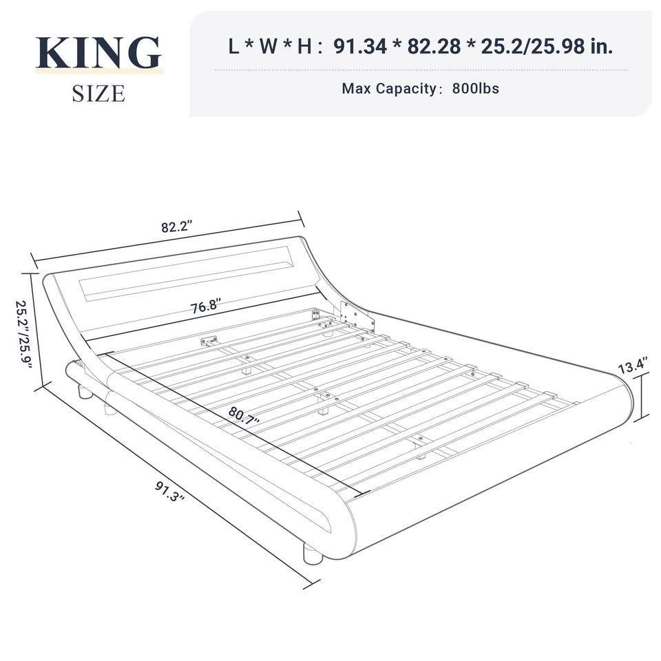 Allewie Queen Size LED Platform Bed Frame with Adjustable Headboard/No Box Spring Need/Easy Assembly/Faux Leather in Black