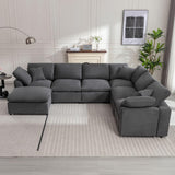 Siiejia Modular Sectional Sofa Modern Oversized Cloud Couch with Movable Ottoman 7 Seater L-Shaped Sofas Comfy Couches for Living Room Spacious Space Office Lounge, Beige