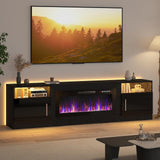 Lemberi Fireplace tv Stand with 36 inch Fireplace Up to 90" TVs, LED Light Entertainment Center and Storage, 80" Modern Wood Media TV Console with Highlight Cabinet for Living Room (White)