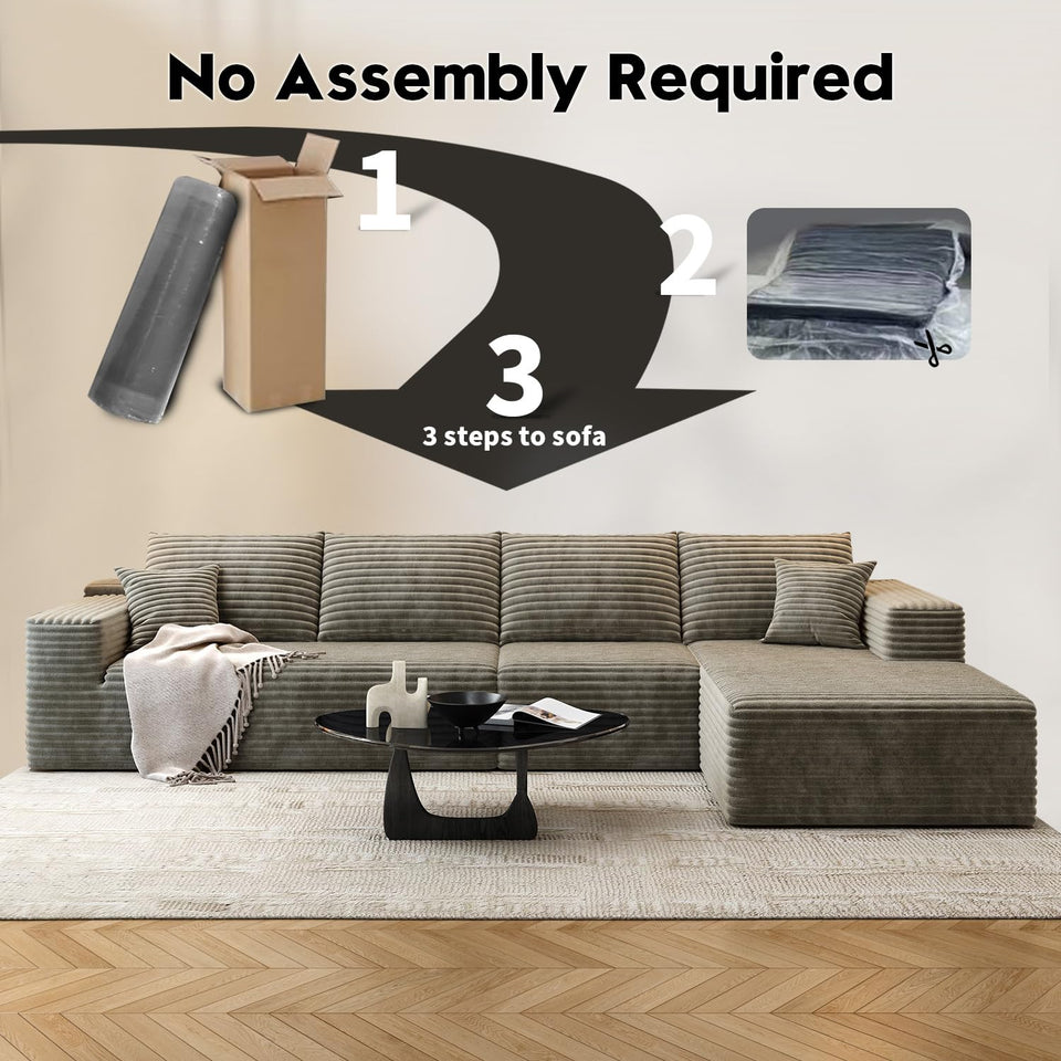 135.4" Cloud Modular Sectional Couch with 1 Ottoman,Modern Minimalist Upholstered Couches, Comfort U Shaped Sofa for Living Room,Deep Seat Corner Couch，No Assembly Required (Black,Left Facing Chaise)