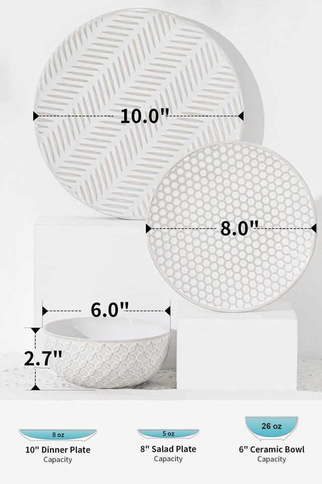 FOBENTA 24 Piece Dinnerware Sets for 8, Premium Stoneware Plates and Bowls Sets, Microwave & Dishwasher Safe, Elegant Dishes for Entertaining & Special Occasions – A Stunning Gift for Large Families