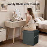 Storage Ottoman with Extra Thick Foam Padded Seat, Foldable Foot Rest Stool with Linen Fabric, 43L Ottoman with Storage Bench for Bedroom Living Room, Holds Up to 300lbs, 17x13x13in, Dark Gray