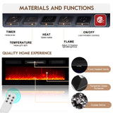 OneBlis 70" TV Stand for Living Room, Modern Entertainment Center & Media Console, Fits TVs up to 80", Storage Cabinet with Shelves, 36" Electric Fireplace with LED Flame (All Black)