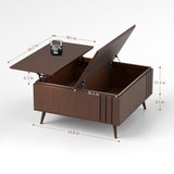 JOINICE, Round Coffee Table with Storage, Mid Century Modern Center Table with Sliding Cabinet Door, Fluted Dining Table for Living Room, Home Small Space, 31.5", Walnut