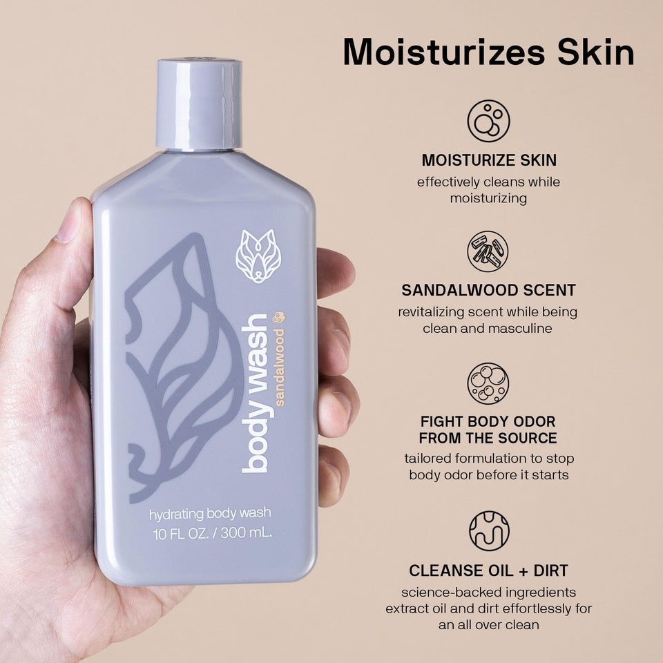 Black Wolf Salicylic Acid Body Wash for Men, 1 Liter - Men's Acne Body Wash - Charcoal Helps Reduce Acne Breakouts & Cleanse Your Skin - Full Coverage & Deep Clean Treatment - Men's Bodywash