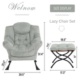 Welnow Lazy Chair with Ottoman, Modern Lounge Accent Chair with Armrests and a Side Pocket, Leisure Sofa Armchair, Reading Armchair with Footrest for Small Space, Dark Grey