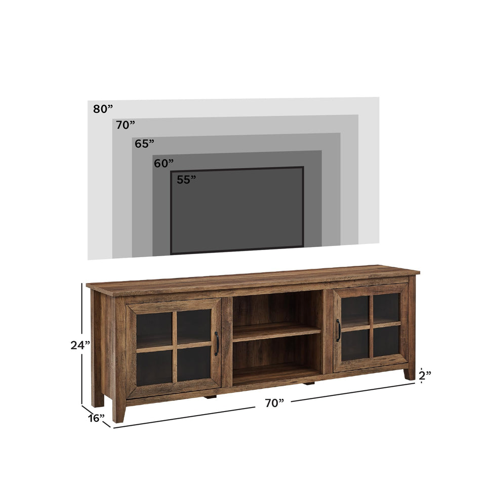 Walker Edison Portsmouth Classic 2 Glass Door TV Stand for TVs up to 80 Inches, 70 Inch, Dark Walnut