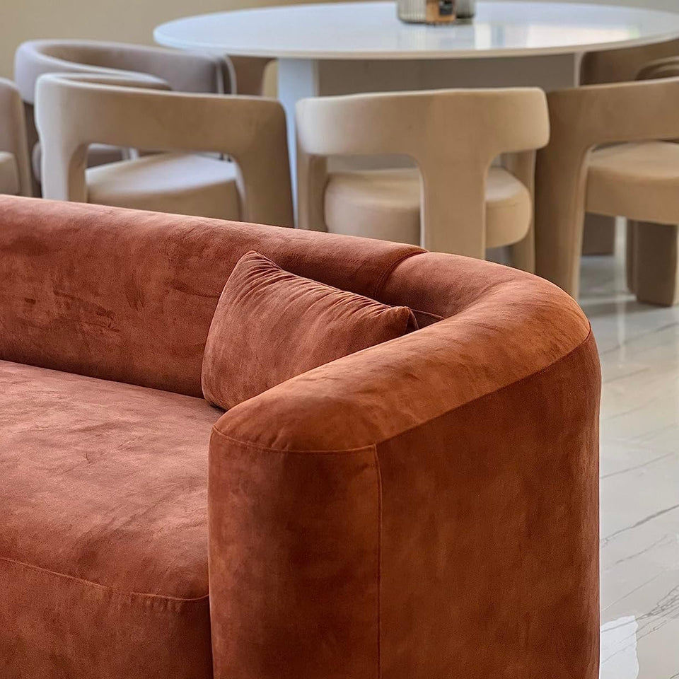 Acanva Luxury Modern Tight Curved Back Velvet Sofa, Minimalist Style Comfy Couch for Living Room Apartment, 3 Seater, Cream