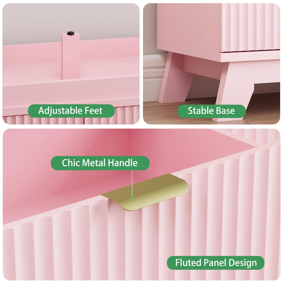 Fluted Dresser for Bedroom with 9 Drawers, 57" Wide Modern Chest of Drawers with Metal Handle, Wooden Dresser TV Stand, Wood Closet Clothes Storage Organizer for Living Room, Hallway, Natural Oak