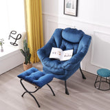 LITA Lazy Chair with Ottoman, Modern Accent Leisure Upholstered Lazy Sofa Armchair, Contemporary Lounge Reading Chair with Armrests and a Side Pocket for Living Room, Bedroom & Small Space, Dark Grey