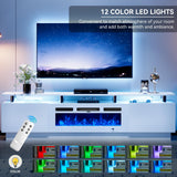 OneBlis 70" TV Stand for Living Room, Modern Entertainment Center & Media Console, Fits TVs up to 80", Storage Cabinet with Shelves, 36" Electric Fireplace with LED Flame (All Black)