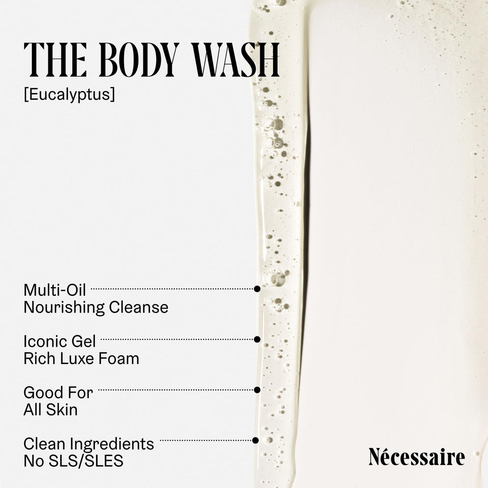 Nécessaire The Body Wash Eucalyptus — Multi-Oil Shower Gel Cleanser for Women + Men — Non-Comedogenic Body Wash with Niacinamide. 500ml/16.9 fl oz