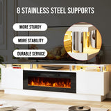 OneBlis 70" TV Stand for Living Room, Modern Entertainment Center & Media Console, Fits TVs up to 80", Storage Cabinet with Shelves, 36" Electric Fireplace with LED Flame (All Black)