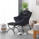 LITA Lazy Chair with Ottoman, Modern Accent Leisure Upholstered Lazy Sofa Armchair, Contemporary Lounge Reading Chair with Armrests and a Side Pocket for Living Room, Bedroom & Small Space, Dark Grey