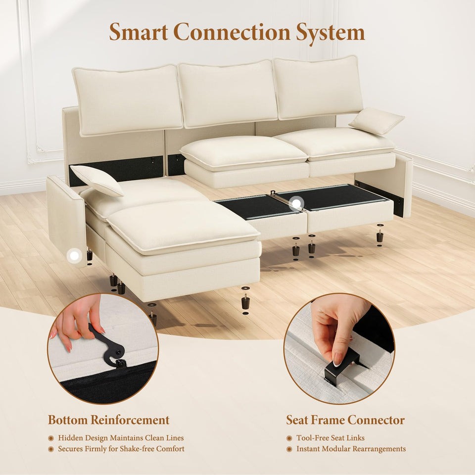 Vesgantti 142" U Shaped Sectional Couch, Comfy Cloud Modular Sectional Sofa with 2 Ottoman Deep Seat Chenille Modern Cloud Sofa, Modular Sofas for Living Room, Bedroom and Apartment, Beige