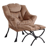 LITA Lazy Chair with Ottoman, Modern Accent Leisure Upholstered Lazy Sofa Armchair, Contemporary Lounge Reading Chair with Armrests and a Side Pocket for Living Room, Bedroom & Small Space, Dark Grey