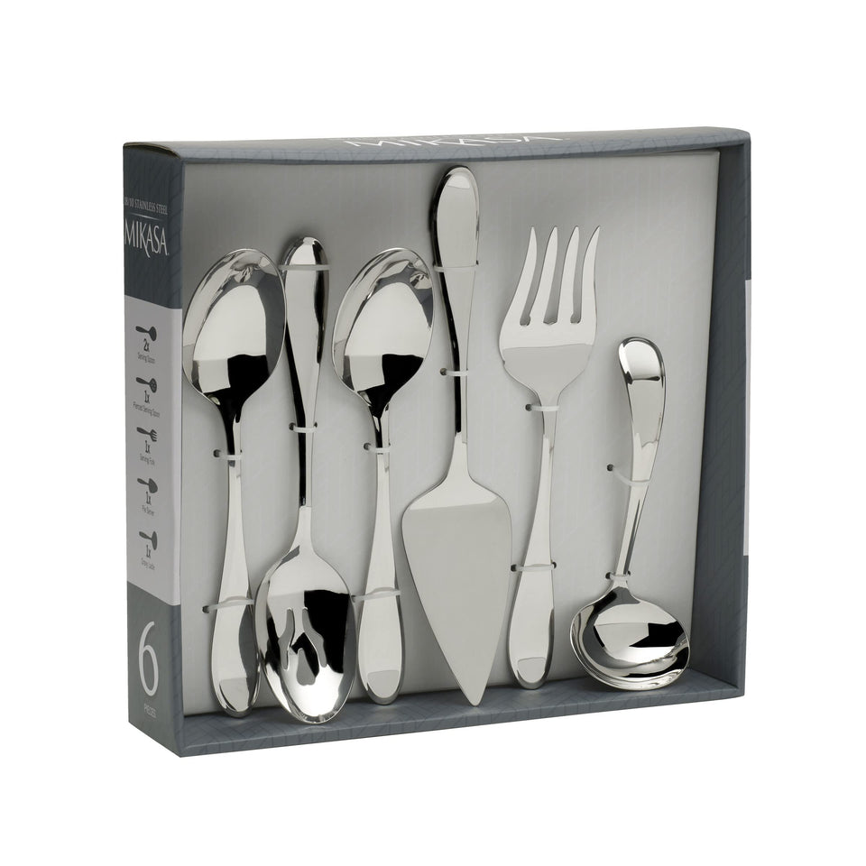 Mikasa Bravo 65-Piece Flatware Set for 12, 18/10 Stainless Steel Silverware with Full Service, Includes Forks, Knives, Spoons, and Serving Utensils