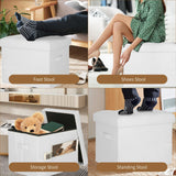 Storage Ottoman Foot Rest Stool, Foldable Leather Footstool Storage Bench with Thicker Foam Padded Seat. Foot Rest Under Desk for Living Room Bedroom 350 lbs, 17x13x13 in, Brown