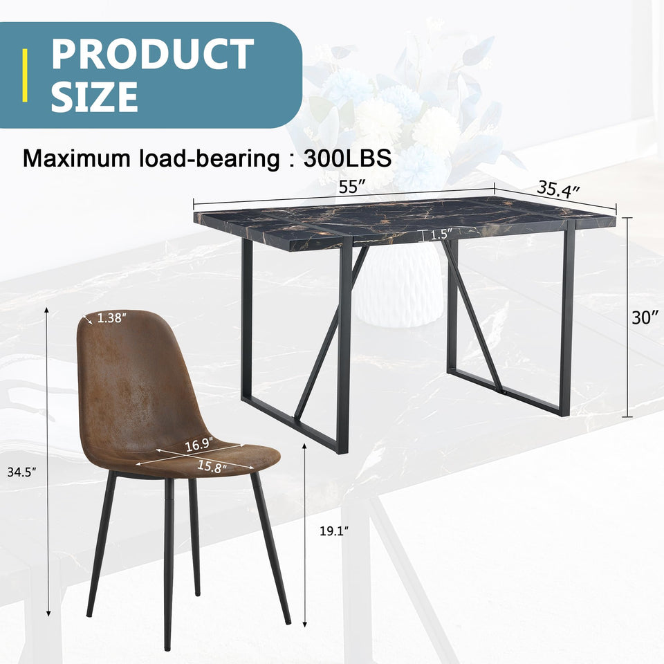 MUUOKY Dining Table Set for 4, Modern 55'' Wood Dinette Table Set for 4 with Fabric Dining Chairs,Table and Chairs Set of 4,Ideal for Kitchen Dining Room