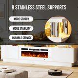 OneBlis 70" TV Stand for Living Room, Modern Entertainment Center & Media Console, Fits TVs up to 80", Storage Cabinet with Shelves, 36" Electric Fireplace with LED Flame (All Black)