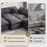 Siiejia Modular Sectional Sofa Modern Oversized Cloud Couch with Movable Ottoman 7 Seater L-Shaped Sofas Comfy Couches for Living Room Spacious Space Office Lounge, Beige