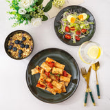 LeRatio Ceramic Dinnerware Sets for 6,Plates and Bowls Sets,Handmade Reactive Glaze Dishes Set,Chip Resistant and Scratch Resistant | Oven&Dishwasher & Microwave Safe-Blue(18PCS)