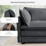 ROWHY 150'' Modular Sectional Sofa Cloud Couch, Corner Sofa Big Comfy Corduroy Oversized L Shaped Couch with 4 Pillows, Chaise, Ottoman, Deep Seat Couches for Living Room Office, Dark Grey