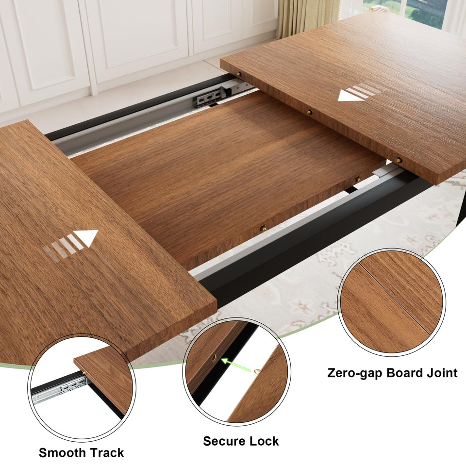 Feonase 5-Piece Dining Table Set for 4-8 People, 63" Large Extendable Kitchen Table Set with 2 Benches and 2 Square Stools, Dining Room Table with MDF Wood Board, Easy Assembly, Black