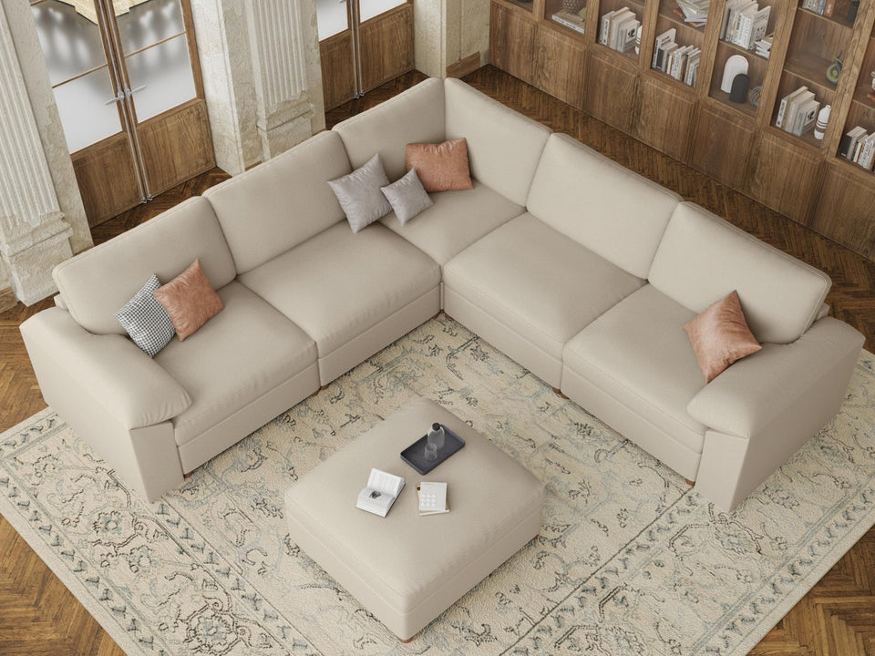 EASE MOOSE Leather Sectional Couch, Oversized Modular Sectional Sofas, Wide Deep Seat Modular Couch, Scratch Resistant Faux Leather Material, L Shaped Sofa for Big Spaces,Beige