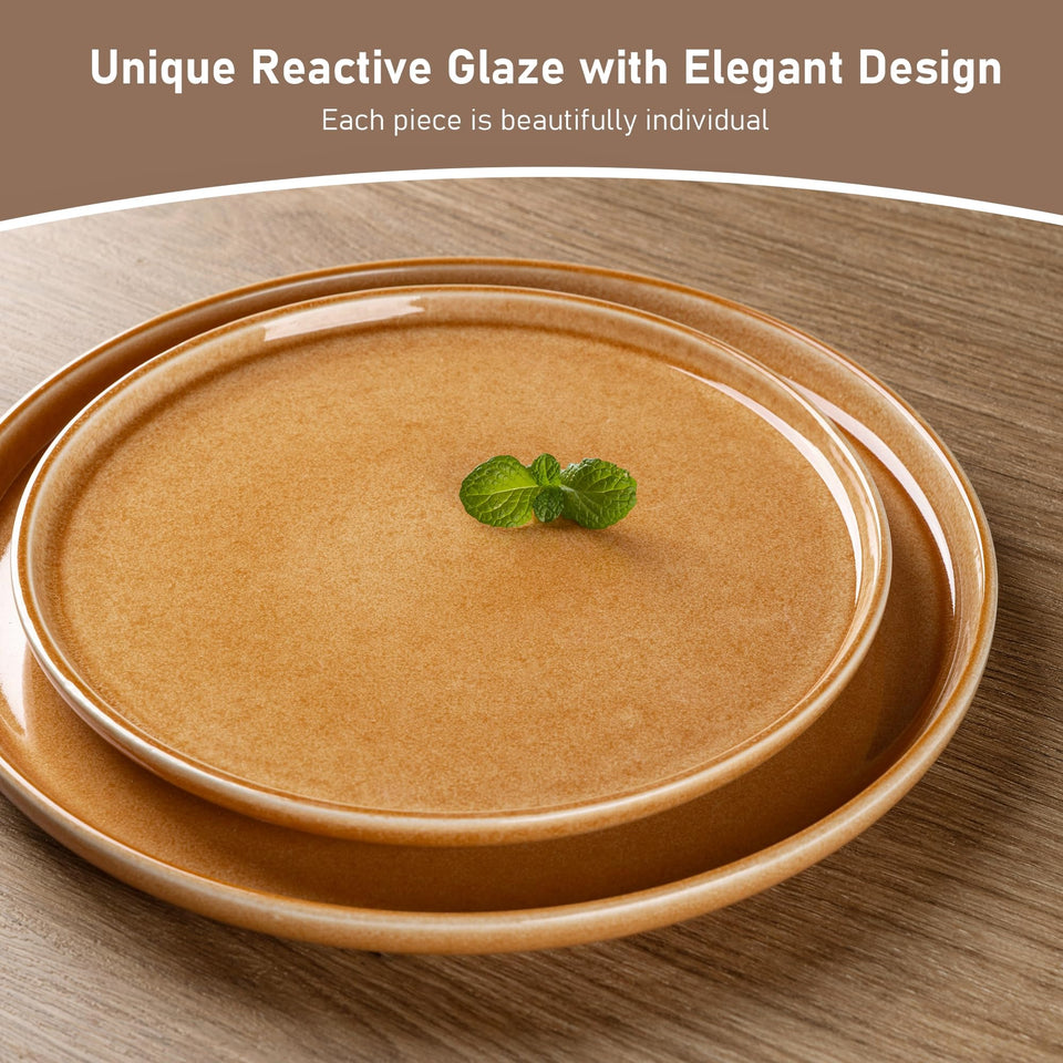 GBHOME Ceramic Dinnerware Sets for 8, 24 Pieces Stoneware Plates and Bowls Sets, Scratch Resistant Dishes, Dishwasher & Microwave Safe, Reactive Glaze-Green Wheat