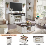 Farmhouse TV Stand for 80 Inch TVs, 37.4" Tall Entertainment Center w/Storage Cabinets and Sliding Barn Door, Media Console Cabinet w/Soundbar & Adjustable Shelves for Living Room, 70 inch (White)