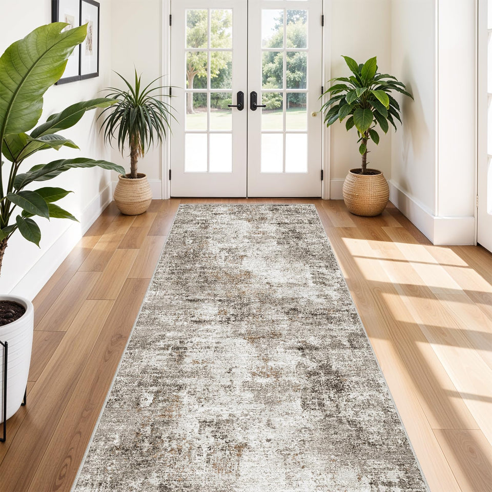 12x15 Area Rug for Living Room – Large Modern Neutral Abstract Thin Washable Carpet, Soft Low Pile Non-Slip Stain-Resistant for Bedroom Dining Room Home Office (Beige Grey)